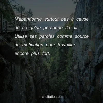 N'abandonne surtout pas Ã  cause de ce qu'un personne t'a dit. Utilise ses paroles comme source de motivation pour travailler encore plus fort.