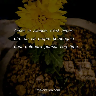 Aimer le silence, c'est aimer Ãªtre en sa propre compagnie pour entendre penser son Ã¢meâ€¦