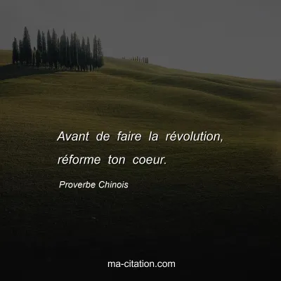 Proverbe Chinois : Avant de faire la rÃ©volution, rÃ©forme ton coeur.