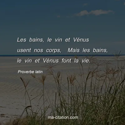 Proverbe latin : Les bains, le vin et Vénus usent nos corps,  Mais les bains, le vin et Vénus font la vie.