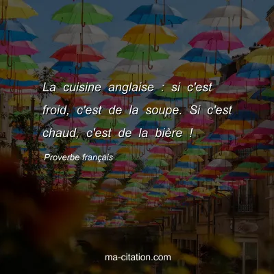 Proverbe franÃ§ais : La cuisine anglaise : si c'est froid, c'est de la soupe. Si c'est chaud, c'est de la biÃ¨re !