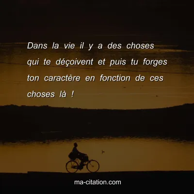 Dans la vie il y a des choses qui te dÃ©Ã§oivent et puis tu forges ton caractÃ¨re en fonction de ces choses lÃ  ! 