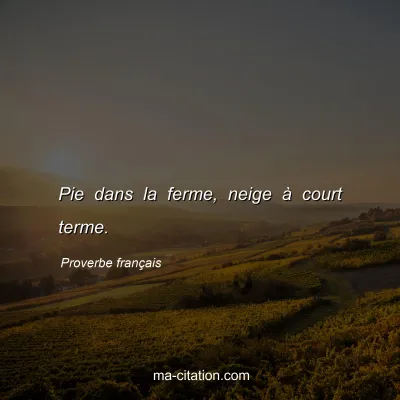 Proverbe franÃ§ais : Pie dans la ferme, neige Ã  court terme.