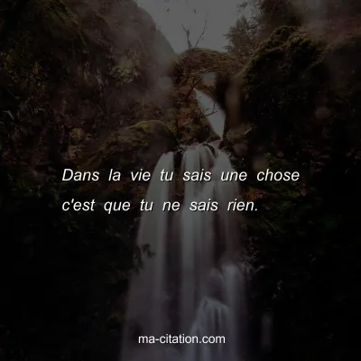 Dans la vie tu sais une chose c'est que tu ne sais rien.