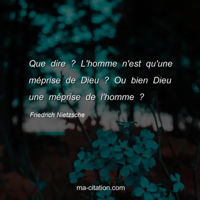 Friedrich Nietzsche : Que dire ? L'homme n'est qu'une mÃ©prise de Dieu ? Ou bien Dieu une mÃ©prise de l'homme ?