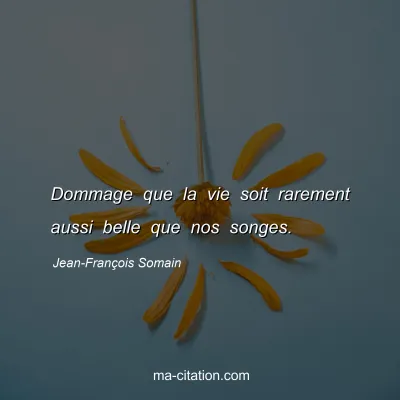 Jean-François Somain : Dommage que la vie soit rarement aussi belle que nos songes.