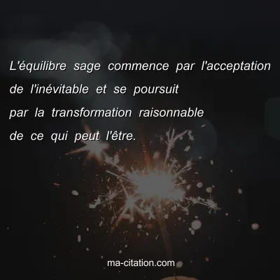 L'Ã©quilibre sage commence par l'acceptation de l'inÃ©vitable et se poursuit par la transformation raisonnable de ce qui peut l'Ãªtre. 