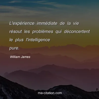 William James : L'expérience immédiate de la vie résout les problèmes qui déconcertent le plus l'intelligence pure.