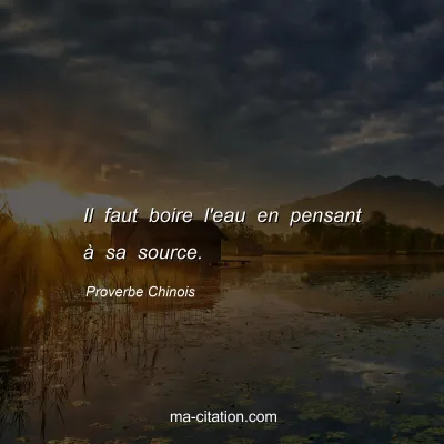 Proverbe Chinois : Il faut boire l'eau en pensant Ã  sa source.