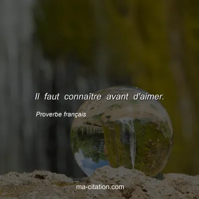 Proverbe franÃ§ais : Il faut connaÃ®tre avant d'aimer.