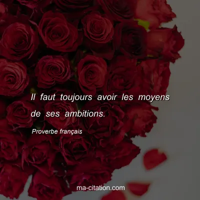 Proverbe franÃ§ais : Il faut toujours avoir les moyens de ses ambitions.