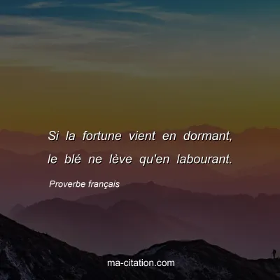 Proverbe franÃ§ais : Si la fortune vient en dormant, le blÃ© ne lÃ¨ve qu'en labourant.