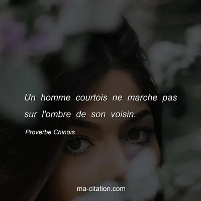 Proverbe Chinois : Un homme courtois ne marche pas sur l'ombre de son voisin.