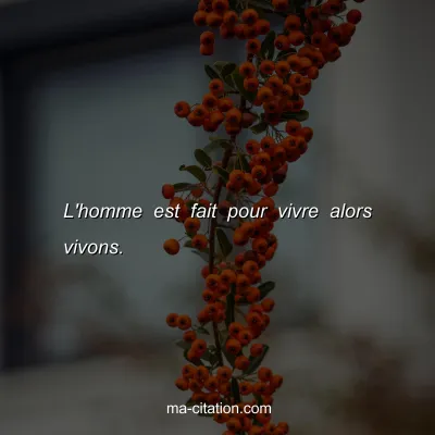 L'homme est fait pour vivre alors vivons.