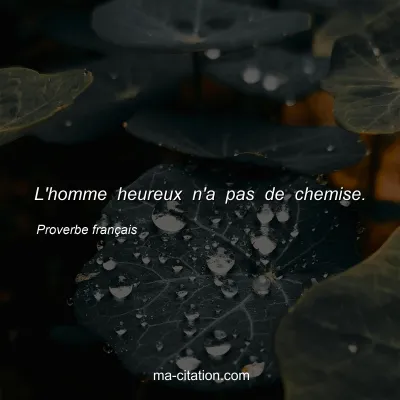 Proverbe franÃ§ais                  
              : L'homme heureux n'a pas de chemise.