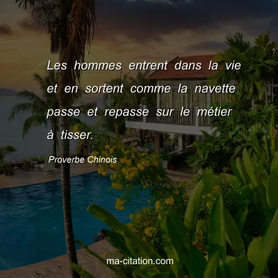 Proverbe Chinois : Les hommes entrent dans la vie et en sortent comme la navette passe et repasse sur le mÃ©tier Ã  tisser.