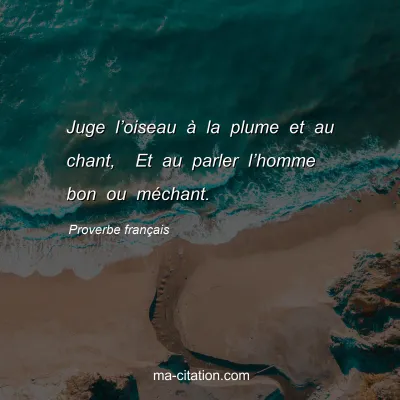 Proverbe franÃ§ais : Juge lâ€™oiseau Ã  la plume et au chant,  Et au parler lâ€™homme bon ou mÃ©chant.