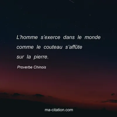 Proverbe Chinois : Lâ€™homme sâ€™exerce dans le monde comme le couteau sâ€™affÃ»te sur la pierre.