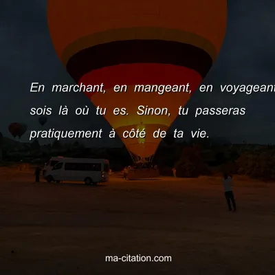 En marchant, en mangeant, en voyageant, sois lÃ  oÃ¹ tu es. Sinon, tu passeras pratiquement Ã  cÃ´tÃ© de ta vie.