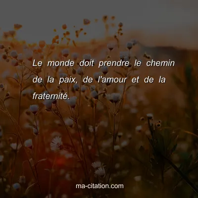 Le monde doit prendre le chemin de la paix, de l'amour et de la fraternitÃ©.