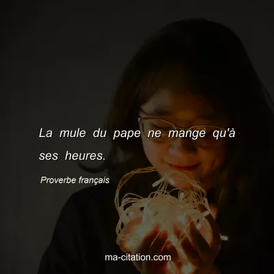 Proverbe franÃ§ais : La mule du pape ne mange qu'Ã  ses heures.