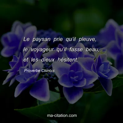 Proverbe Chinois : Le paysan prie quâ€™il pleuve, le voyageur quâ€™il fasse beau, et les dieux hÃ©sitent.