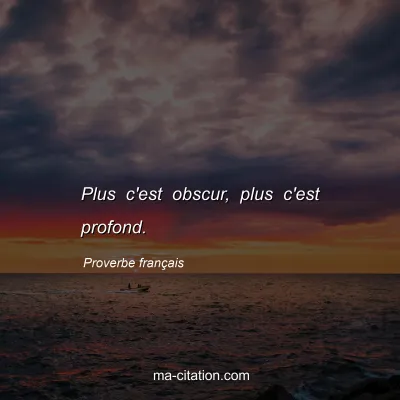 Proverbe franÃ§ais : Plus c'est obscur, plus c'est profond.