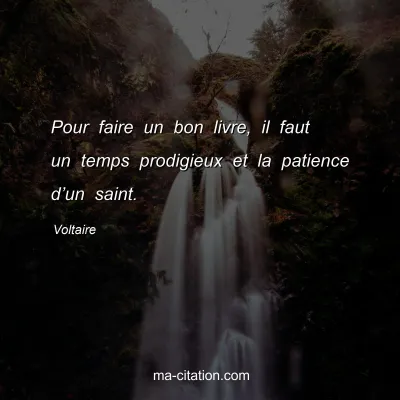 Voltaire : Pour faire un bon livre, il faut un temps prodigieux et la patience dâ€™un saint.
