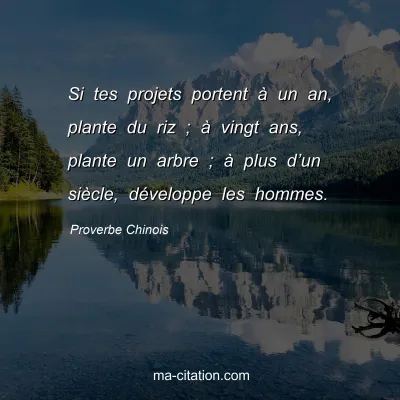 Proverbe Chinois : Si tes projets portent Ã  un an, plante du riz ; Ã  vingt ans, plante un arbre ; Ã  plus dâ€™un siÃ¨cle, dÃ©veloppe les hommes.