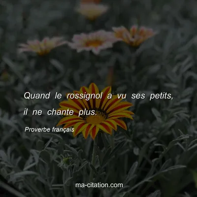 Proverbe franÃ§ais : Quand le rossignol a vu ses petits, il ne chante plus.