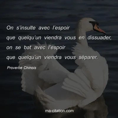 Proverbe Chinois : On sâ€™insulte avec lâ€™espoir que quelquâ€™un viendra vous en dissuader, on se bat avec lâ€™espoir que quelquâ€™un viendra vous sÃ©parer.