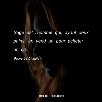 Proverbe Chinois : Sage est l'homme qui, ayant deux pains, en vend un pour acheter un lys.