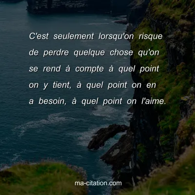 C'est seulement lorsqu'on risque de perdre quelque chose qu'on se rend à compte à quel point on y tient, à quel point on en a besoin, à quel point on l'aime.