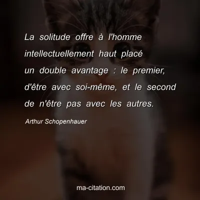 Arthur Schopenhauer : La solitude offre Ã  l'homme intellectuellement haut placÃ© un double avantage : le premier, d'Ãªtre avec soi-mÃªme, et le second de n'Ãªtre pas avec les autres.