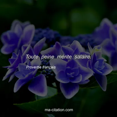 Proverbe franÃ§ais : Toute peine mÃ©rite salaire.