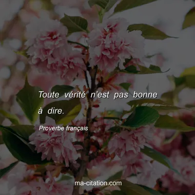 Proverbe franÃ§ais : Toute vÃ©ritÃ© nâ€™est pas bonne Ã  dire.