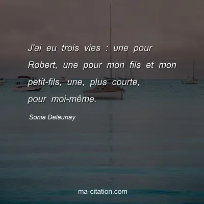 Sonia Delaunay : J'ai eu trois vies : une pour Robert, une pour mon fils et mon petit-fils, une, plus courte, pour moi-mÃªme.