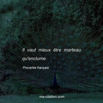 Proverbe franÃ§ais : Il vaut mieux Ãªtre marteau qu'enclume.