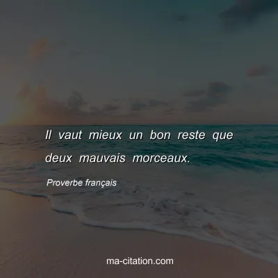 Proverbe franÃ§ais : Il vaut mieux un bon reste que deux mauvais morceaux.