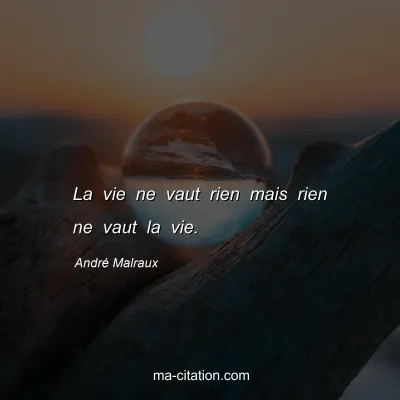 AndrÃ© Malraux : Une vie ne vaut rien, mais rien ne vaut la vie.