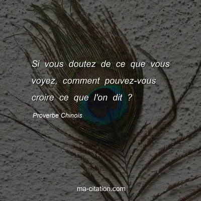 Proverbe Chinois : Si vous doutez de ce que vous voyez, comment pouvez-vous croire ce que l'on dit ?