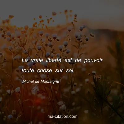 Michel de Montaigne : La vraie liberté est de pouvoir toute chose sur soi.